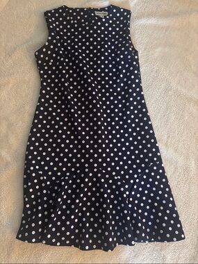 Sleeveless Navy and White Polka Dot Dress